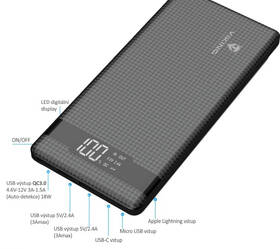 Powerbanka Viking 20000 mAh, QC 3.0, USB-C, Lightning černá

 obrázek produktu 4 z 6