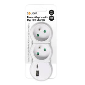 Rozbočovací zásuvka Solight 2 x 10A, USB A+C rychlonabíječka 20W PD bílá

 obrázek produktu 3 z 3