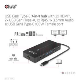 USB Hub Club3D USB-C/2x HDMI, 2x USB-A, 1x RJ45, 1x 3.5mm audio, 1x USB-C,100 W 

 obrázek produktu 3 z 7
