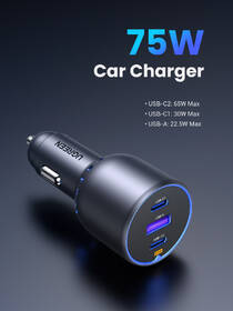 Adaptér do auta UGREEN 2×USB-C, USB, 75 W šedý

 obrázek produktu 2 z 5