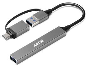 USB Hub PORT CONNECT USB-A/USB-C, 1x USB 3.0 + 3x USB 2.0 stříbrný

 obrázek produktu 1 z 7