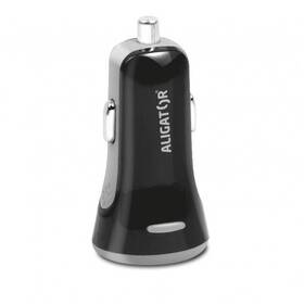 Adaptér do auta Aligator 2xUSB, smart IC, 3,4A + Lightning kabel černá barva

