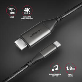 Kabel Axagon USB-C / HDMI 2.0, 1.8m, 4K/60Hz HDR10 černá barva
