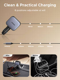 Adaptér do auta UGREEN 2×USB-C, USB, 60W, se zatahovacím kabelem šedý

 obrázek produktu 7 z 7