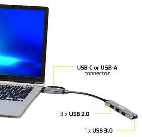 USB Hub PORT CONNECT USB-A/USB-C, 1x USB 3.0 + 3x USB 2.0 stříbrný

 obrázek produktu 6 z 7