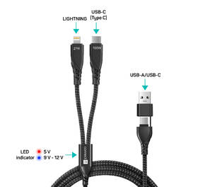 Kabel Connect IT Wirez 4in1 1x USB-C, 1x Lightning, 1,25 m černý

 obrázek produktu 2 z 4