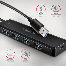 USB Hub Axagon 4x USB / USB-C, kabel USB-A 19cm černý

 obrázek produktu 1 z 4