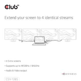 HDMI rozbočovač Club3D 4 porty HDMI, 4K120Hz černá barva
