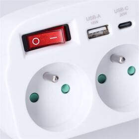 Rozbočovací zásuvka Solight 2x16A, USB A+C rychlonabíječka 20W, vypínač bílá

 obrázek produktu 3 z 5