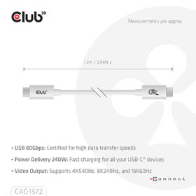 Kabel Club3D USB-C/USB-C, 240W, 1,2m bílý

 obrázek produktu 3 z 6