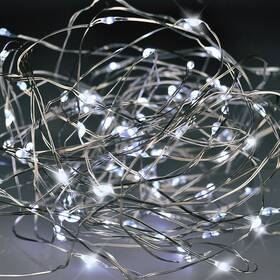 Vánoční osvětlení Solight řetěz stříbrný, 100x mini LED, 10m, 3 x AA, studená bílá 

 obrázek produktu 1 z 4