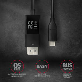 Kabel Axagon USB-C / DisplayPort, 1,8m, 4K/60Hz černá barva
