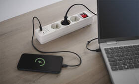 Kabel prodlužovací EMOS 3x zásuvka, 1×USB-A + 1×USB-C vypínač, 2m bílá barva

