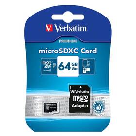 Paměťová karta Verbatim micro SDXC 64GB Class 10 (90R/10W) + adaptér 

 obrázek produktu 2 z 2