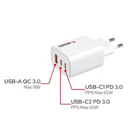 Nabíječka do sítě Verbatim Essentials 65W, 2×USB-C PD, 1×USB-A QC bílá

 obrázek produktu 6 z 7