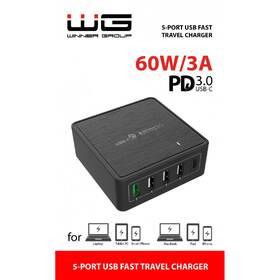 Nabíječka do sítě WG 4x USB, USB-C, QC 3.0, 60W černá

 obrázek produktu 1 z 1