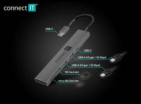 USB Hub Connect IT CompactPRO USB-C + čtečka karet, (2xUSB-A 3.0, 1xUSB-C) antracitový

 obrázek produktu 4 z 5