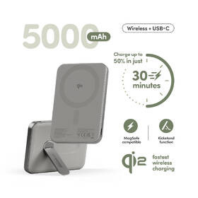 Powerbanka PanzerGlass empower Qi2 5000 mAh, MagSafe, KickStand šedá

 obrázek produktu 4 z 9