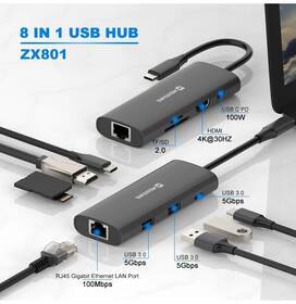 USB Hub Swissten 8-in-1 USB-C PD 100W černý

 obrázek produktu 1 z 4