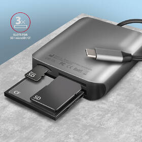 Čtečka paměťových karet Axagon Card Reader  USB-C 3.2 Gen 1, 3-slot & lun SD/microSD/CF, UHS-II stříbrná

 obrázek produktu 2 z 6