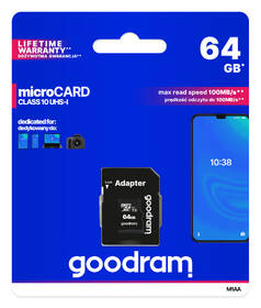 Paměťová karta Goodram MicroSDXC 64GB 10 UHS I + adaptér 

 obrázek produktu 2 z 2