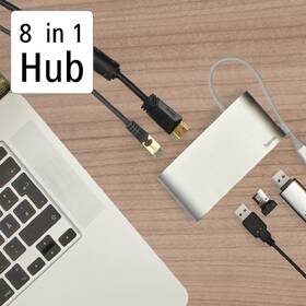 USB Hub Hama Multiport, 8 připojení, 3x USB-A, 2x USB-C, VGA, HDMI, LAN 

 obrázek produktu 3 z 4