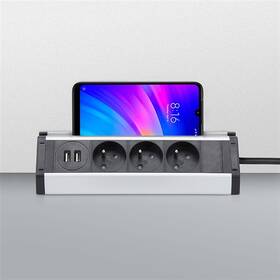 Kabel prodlužovací Solight 3x zásuvka, 2x USB, rohový design, 1,5m stříbrný

 obrázek produktu 4 z 5