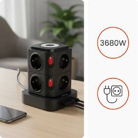 Kabel prodlužovací Huslog 15W 8xzásuvka, 1xUSB-C, 3xUSB, 1x LED světlo černý

 obrázek produktu 4 z 9