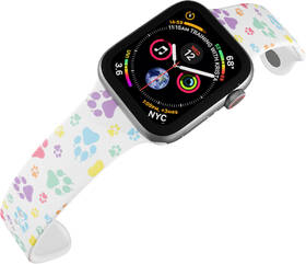 Řemínek Mi-Band na Apple Watch 42/44/45/49 mm - motiv Barevné pacičky, bílý 

 obrázek produktu 3 z 3