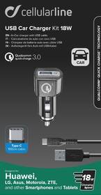 Adaptér do auta CellularLine 18W, QC 3.0 + USB-C kabel 1m černý

 obrázek produktu 3 z 3