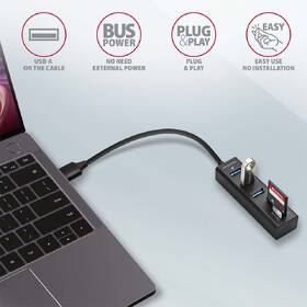 USB Hub Axagon USB 3.2 Gen 1 hub, 3x USB-A + čtečka karet SD/microSD, kabel USB-A 20cm černý

 obrázek produktu 3 z 5