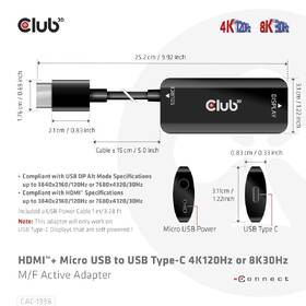 Redukce Club3D HDMI + micro USB/USB-C 4K120Hz/8K30Hz 

 obrázek produktu 5 z 8