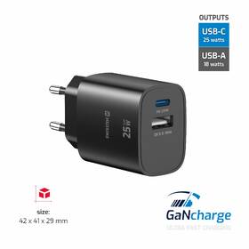 Nabíječka do sítě Swissten EDGE GaN 1x USB-C PD 25W/1x USB-A 18W QC černá

 obrázek produktu 3 z 5