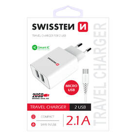 Nabíječka do sítě Swissten 2x USB 2,1 A + Micro USB kabel 1,2 m bílá

 obrázek produktu 1 z 1