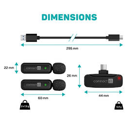 Mikrofon Connect IT Wireless Lavalier USB-C (2 ks + receiver) černý

 obrázek produktu 2 z 4