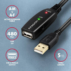 Kabel Axagon USB 2.0 A-M -> A-F aktivní prodlužovací kabel, 5m černý

 obrázek produktu 1 z 4