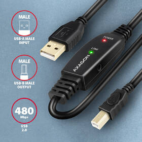 Kabel Axagon USB 2.0 A-M -> B-M aktivní propojovací kabel, 10m černá

 obrázek produktu 1 z 5