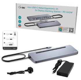 Dokovací stanice i-tec USB-C Metal Ergonomic 4K 3x Display, PD 100W + Universal Charger 100W (bundle) 

 obrázek produktu 3 z 4