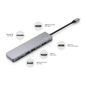 USB Hub FIXED USB-C/2x USB 3.2, HDMI, USB-C, USB-C PD 87W, SD, Micro SD šedý

 obrázek produktu 3 z 5