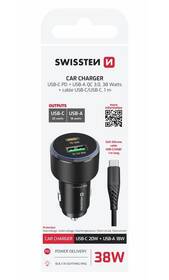 Adaptér do auta Swissten USB-C PD + USB-A, 38W + USB-C kabel 1m černý

 obrázek produktu 3 z 3