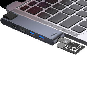 USB Hub Baseus USB-C/2x USB 3.0, USB-C PD, HDMI, RJ45, SD, Micro SD, pro MacBook Pro šedý

 obrázek produktu 5 z 10
