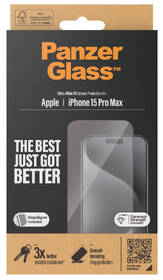 Tvrzené sklo PanzerGlass Ultra-Wide Fit na Apple iPhone 15 Pro Max s instalačním rámečkem 

 obrázek produktu 3 z 8