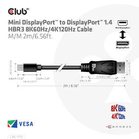 Kabel Club3D mini DisplayPort 1.4/DisplayPort 1.4, 2m černý

 obrázek produktu 4 z 5