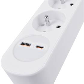 Kabel prodlužovací Solight 3 zásuvky, USB A+C 20W PD, vypínač, 3 x 1mm2, 3 m bílý

 obrázek produktu 1 z 3