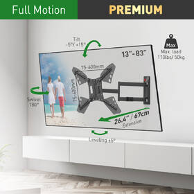 Držák TV Barkan 3400L, polohovatelný, pro úhlopříčky 13" až 83", nosnost 50 kg černý

 obrázek produktu 1 z 3
