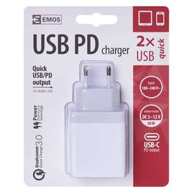 Nabíječka do sítě EMOS USB, USB-C PD, QC 3.0, 1,5–3,0A (30W) max. bílá

 obrázek produktu 3 z 3