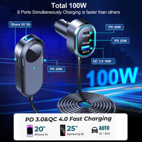 Adaptér do auta WG 2x USB, 4x USB-C PD, 100W černý

 obrázek produktu 3 z 3