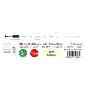 LED pásek McLED s ovládáním Nano - sada 15 m - Professional, 60 LED/m, WW, 384 lm/m, vodič 3 m 

 obrázek produktu 1 z 1