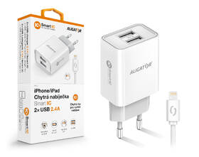 Nabíječka do sítě Aligator 2,4A, 2xUSB, smart IC, USB kabel pro Apple bílá

 obrázek produktu 2 z 3