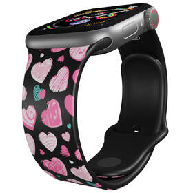 Řemínek Mi-Band na Apple Watch 42/44/45/49 mm - motiv Růžová a modrá srdíčka, černý 

 obrázek produktu 2 z 3
